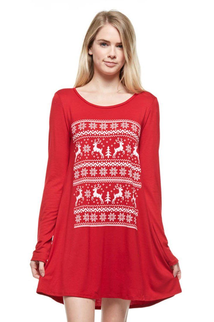 Niobe Clothing Reindeer Snowfall Long Sleeve Tunic - Tunics holiday