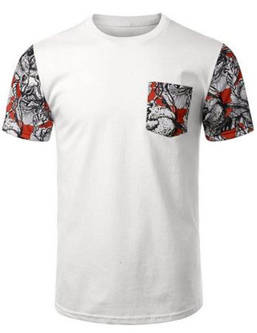 Niobe Clothing White Red Floral Pocket Sleeve Pattern Shirt - Shirts