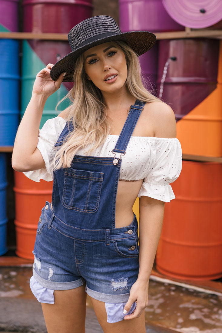Wax Distressed Denim Shortalls - One-Pieces f_dresses